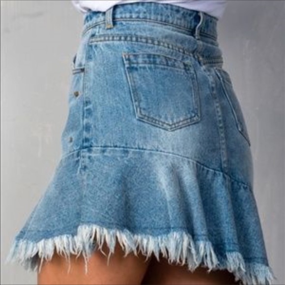 fringe hem denim skirt